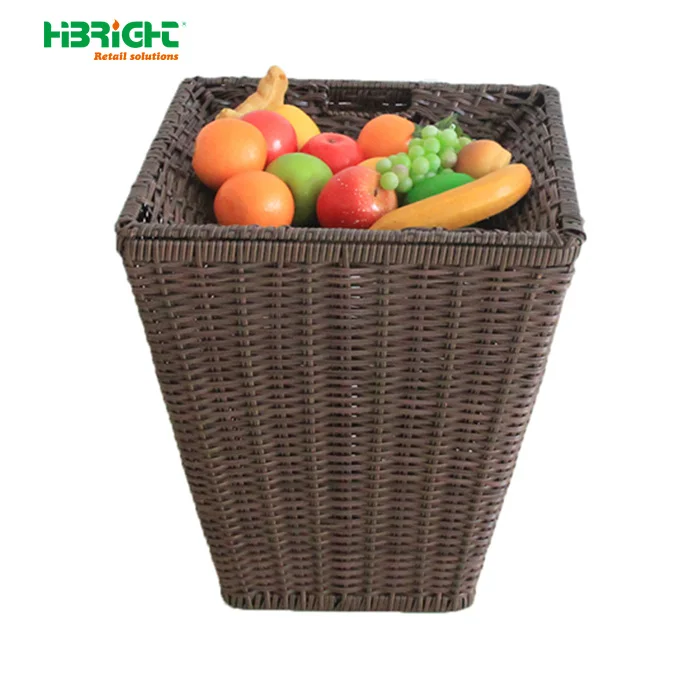 PE plastic wicker rattan fruit display round promotion basket
