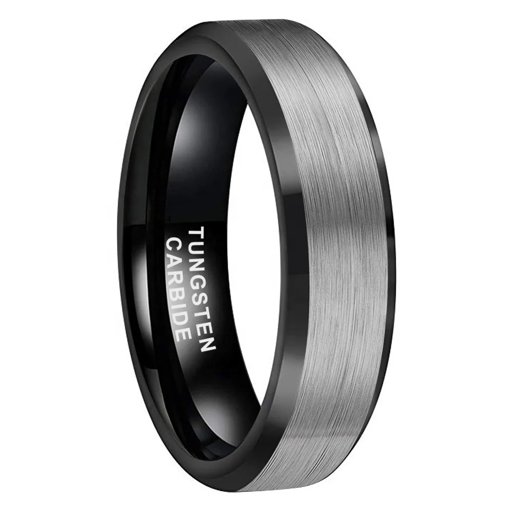 Coolstyle Jewelry Dropshipping 6mm Beveled Matte Finish Black Tungsten Carbide Ring for Women Men Trendy Engagement Wedding Band