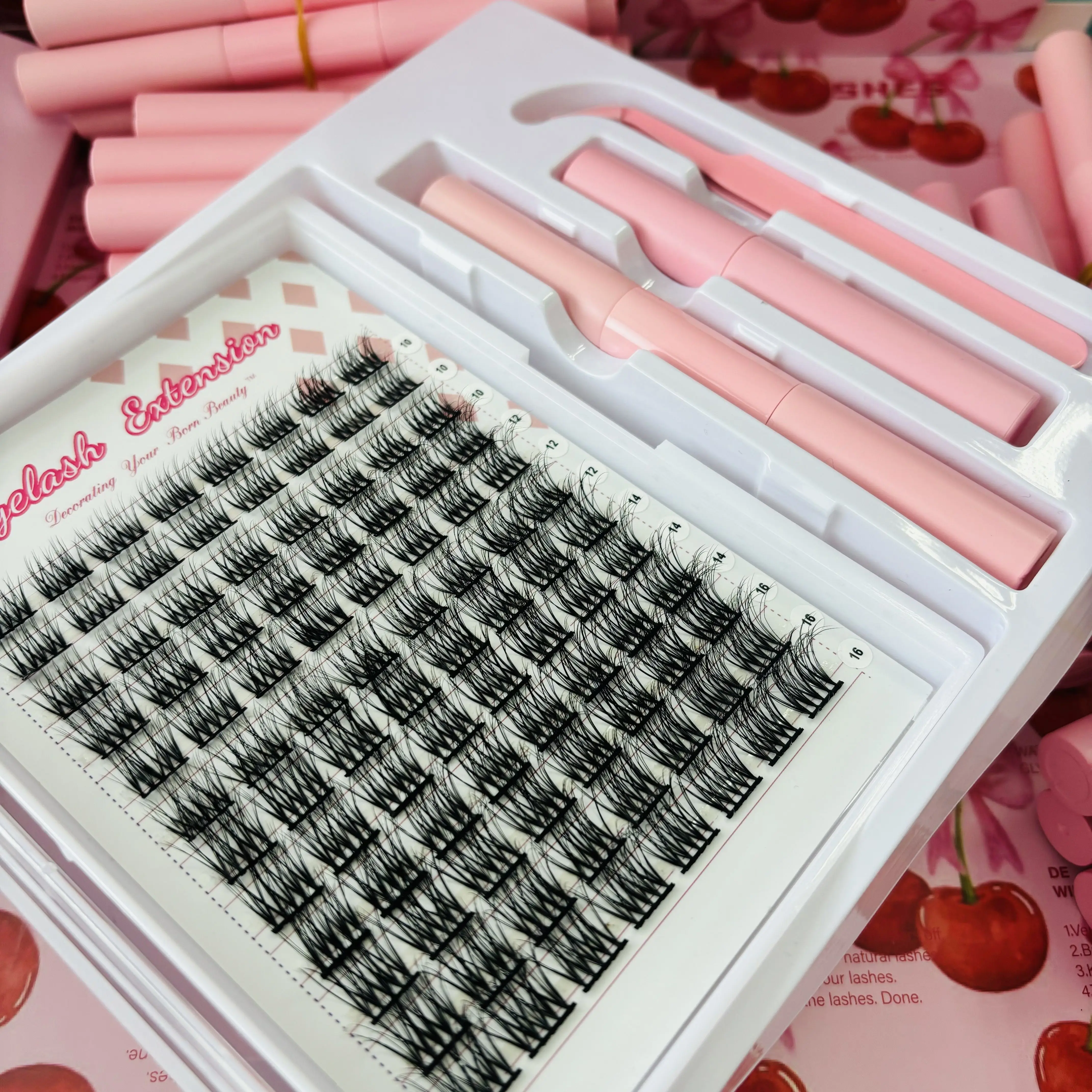 Fluffy Private Label  Segment Cluster Lashes With Glue DIY Lashes Kit Bond and Seal