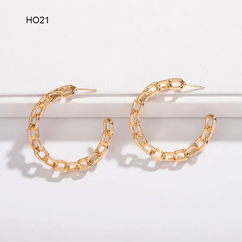 New vintage circle alloy oversized big hoop pearl gold plated earrings C-shaped geometric metal earrings for women hoop mix
