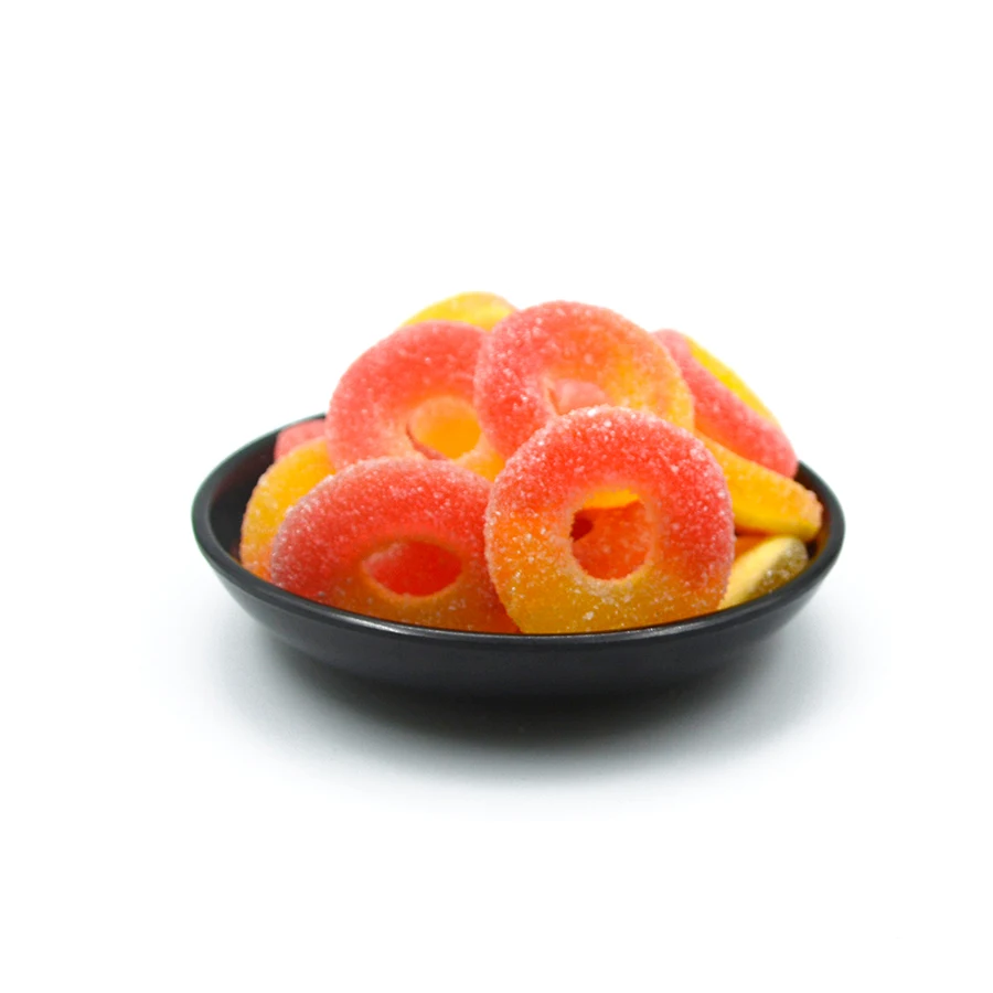 Peach pink color bulk gummy candy sweets ring shape gummy halal sweets