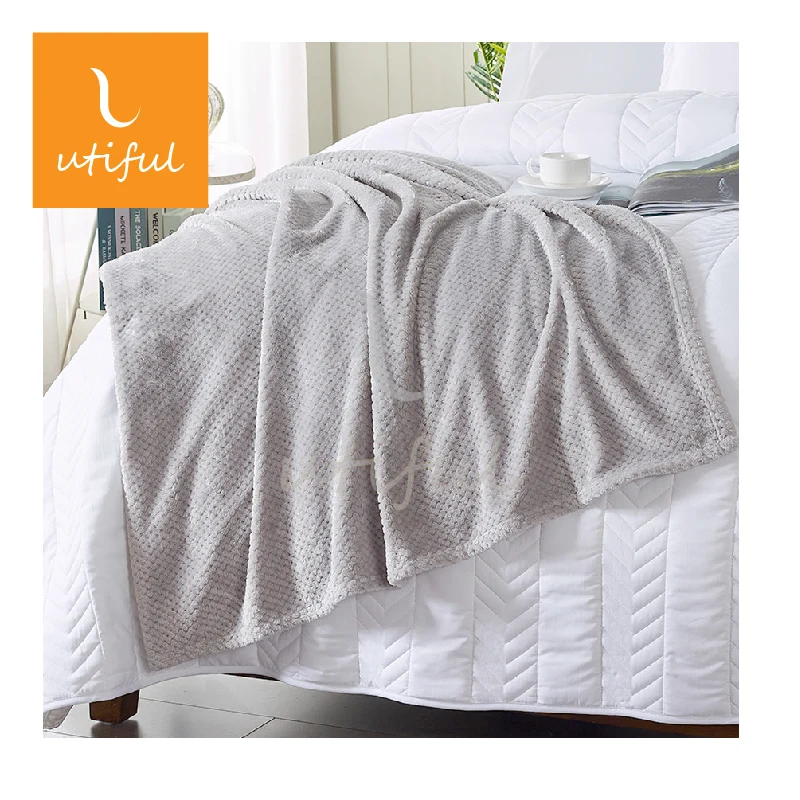 Home Fashioned Solid 100% Polyester Basic Grey Flannel Waffle Fleece Blanket For Bedding