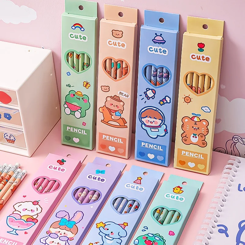 Stationery supplier cartoon animal printing school kids 6pcs hb pencil set gifts