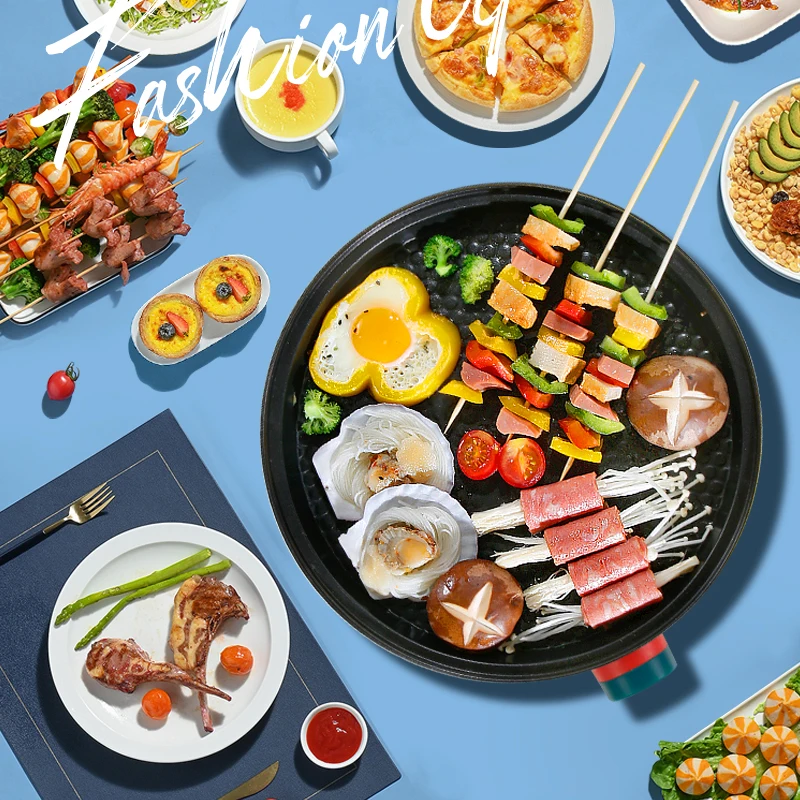 Customized Non-stick BBQ Grill  Hot Pot Frying  Cooking Pot Portable Electric Grill Pan