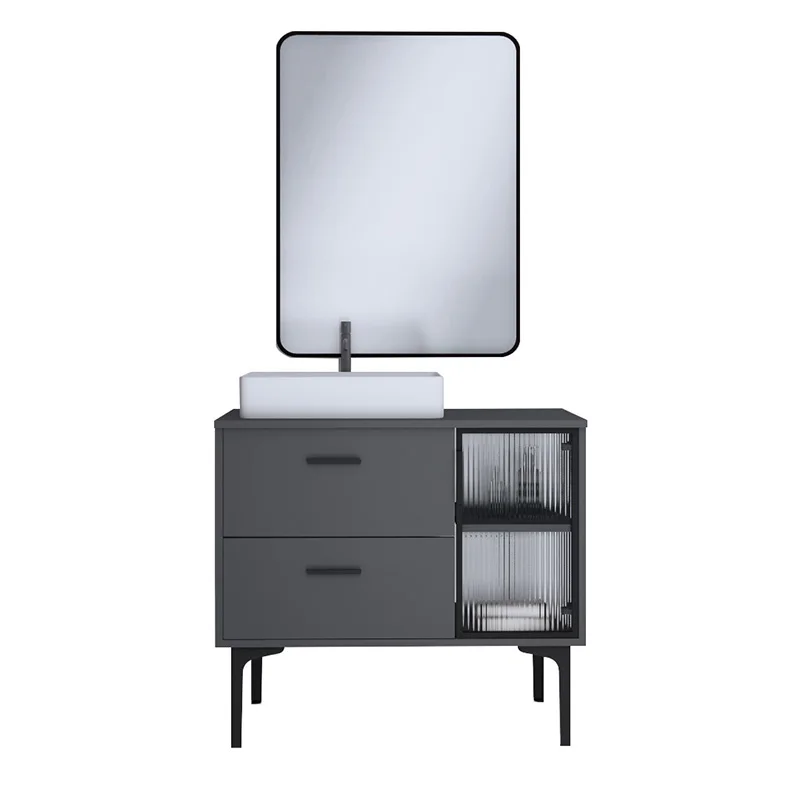 Recyclable Furniture 4-Legs Floor Standing Aluminum Bathroom Storage Cabinet with Counter Top Basin & 2 Drawers