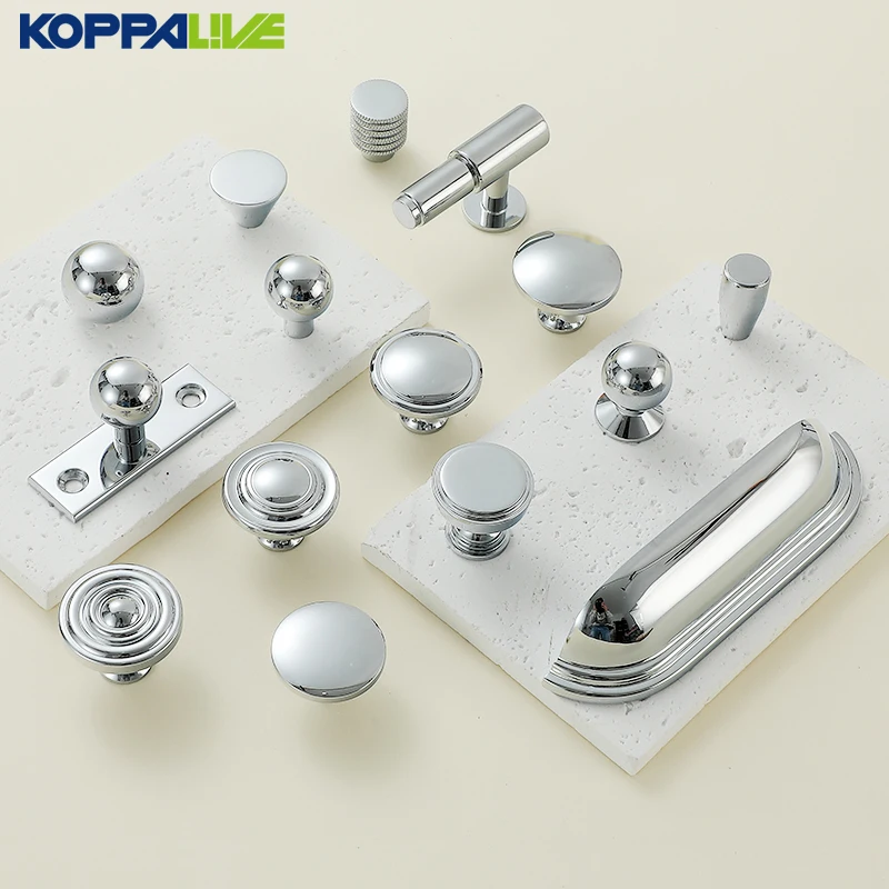 Koppalive copper and chrome cabinet pulls solid brass kitchen door handles knobs silver drawer handles