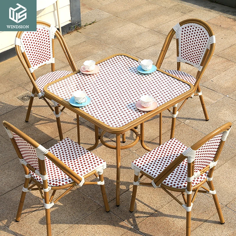 Modern Artificial Single Square Lounge Rattan Dining Cafe Restaurant Bistro Garden Dining Plastic Chair Outdoor With Rattan Back