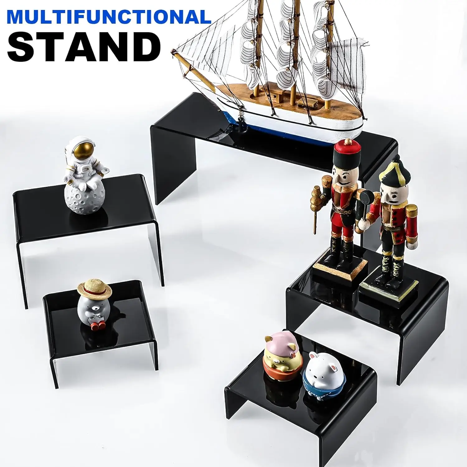 Showcase Collectibles Stands Shelf for Display Custom Black Clear Acrylic Plexiglass Tiers Risers