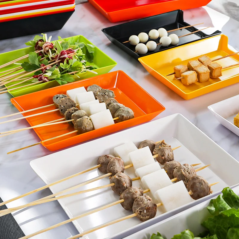 Colorful Rectangular Hot Pot Skewers Buffet Plastic Barbecue Plate Beef Barbecue Shop Melamine Plates For Restaurant