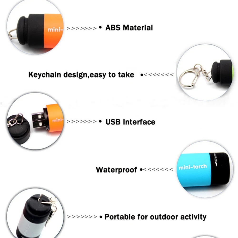 llaveros pequeos USB Rechargeable LED mini Torch flashlight keyring Portable Pocket Keychain UV light  torch mini Flashlights
