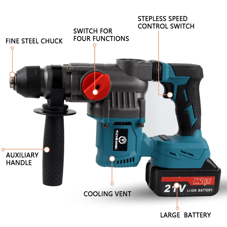 Factory Price Professional High Power Industrial 26mm Concrete Lithium Ion Power Tools 21V Cordless Brushless Hammer Drill
