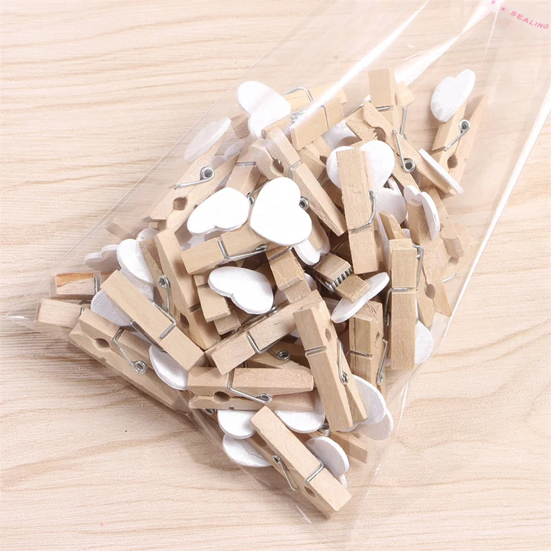 Wooden Letters Mini Heart-Shaped Wooden Clothespin Craft Clips for Scrapbooking Wood Crafts Wedding Decoration