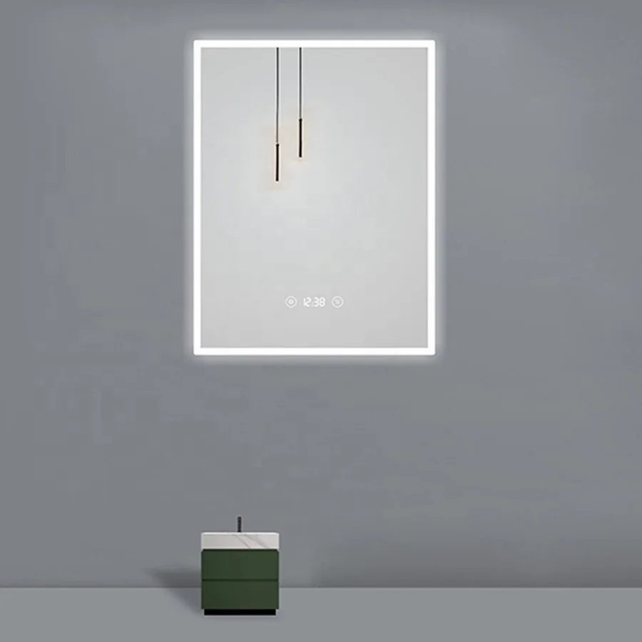 Custom Made Acrylic Frame Clock Anti-Fog Smart Touch Screen Bathroom Mirror