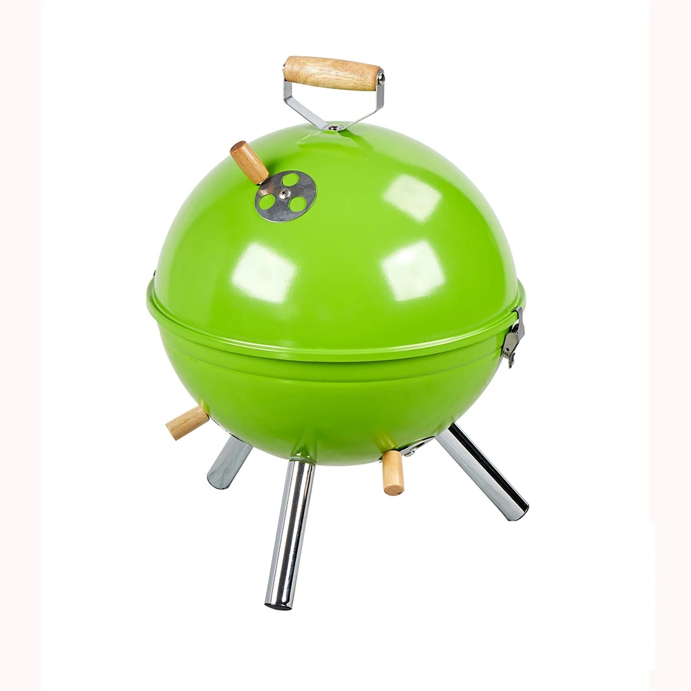 Hot sale Small Football Outdoor Camping Round Ball Mini Portable BBQ Grill with Wood Handle