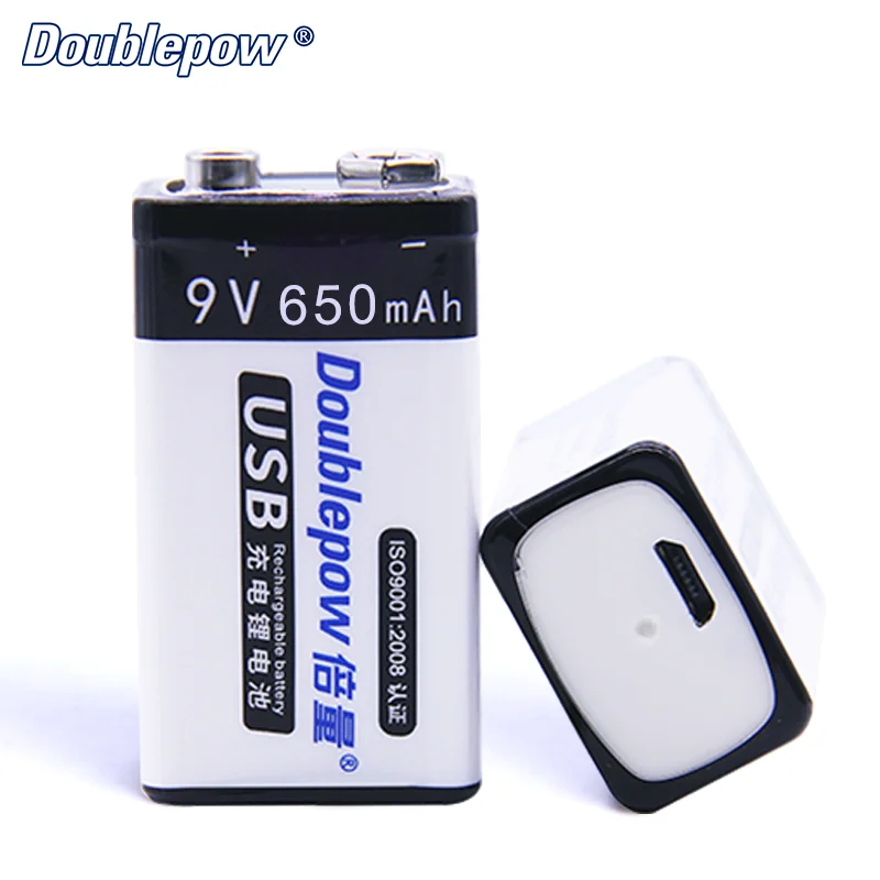 9V USB Battery 650mAh Lithium Ion with Type-C Port Rechargeable Battery Cell for Wireless Microphone/Electric Guitar