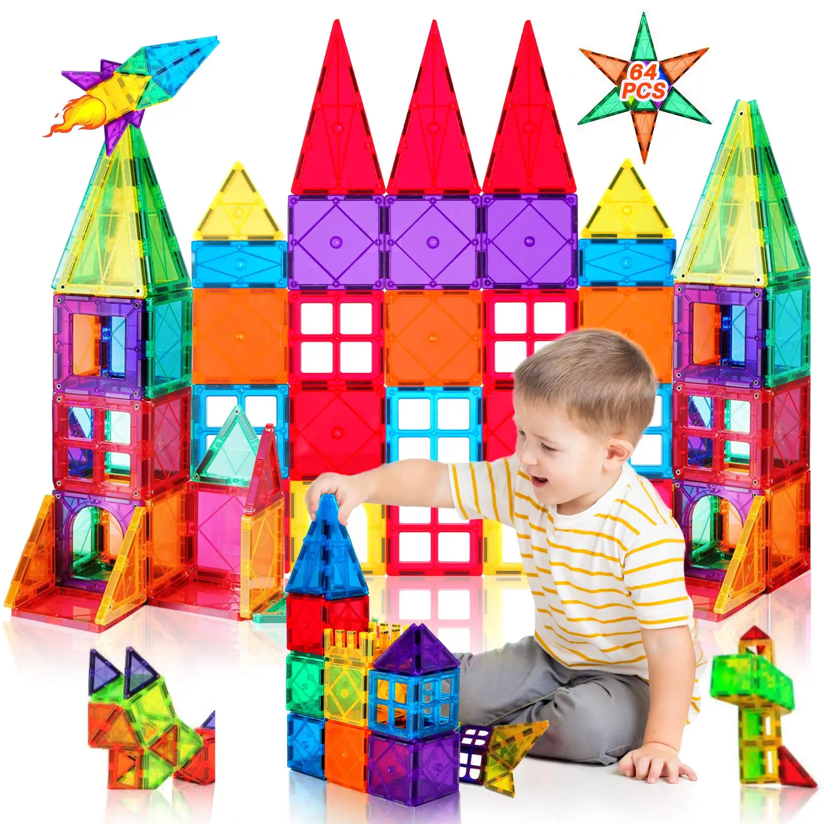 100Pcs Super strong Magnetic Toys Building Tiles 3D Magnet Building Blocks Set for Kids STEM Educational Preschool for Toddlers
