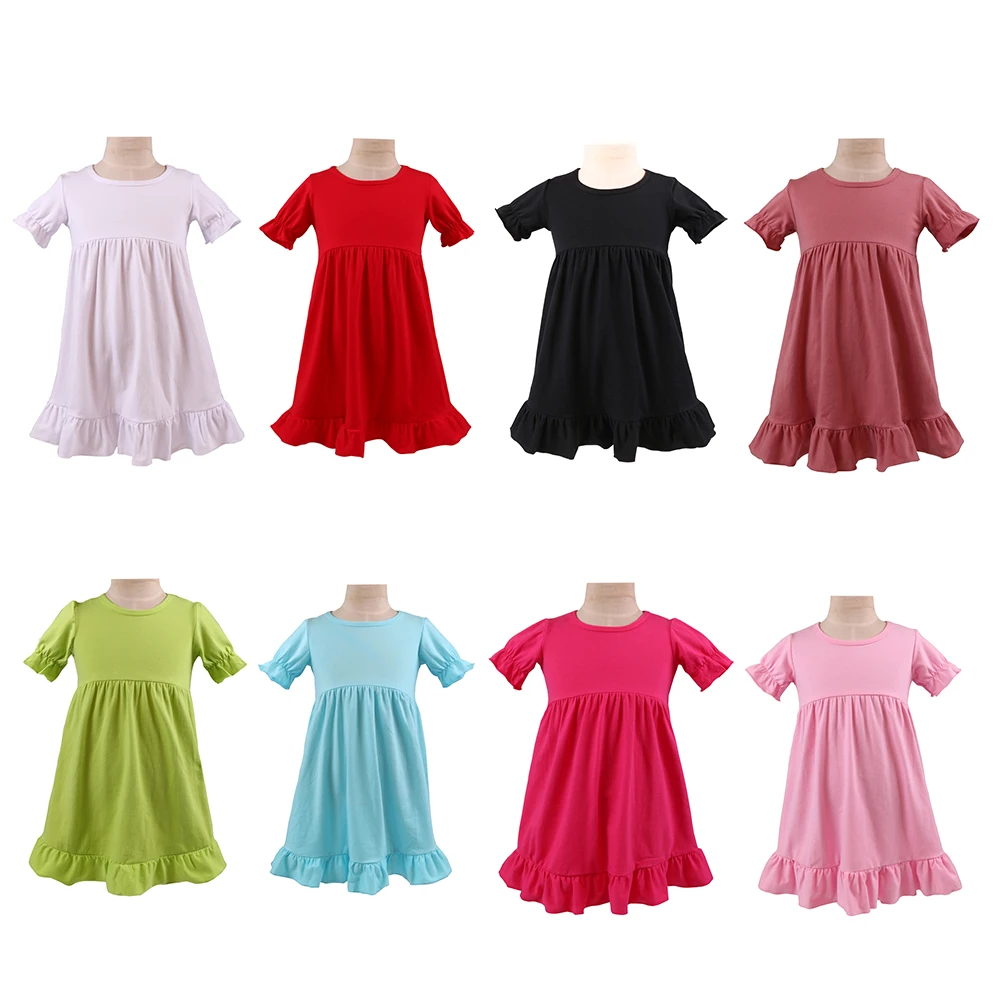 RTS no moq short sleeve kids dress single ruffle boho cotton sweet girls toddler dresses