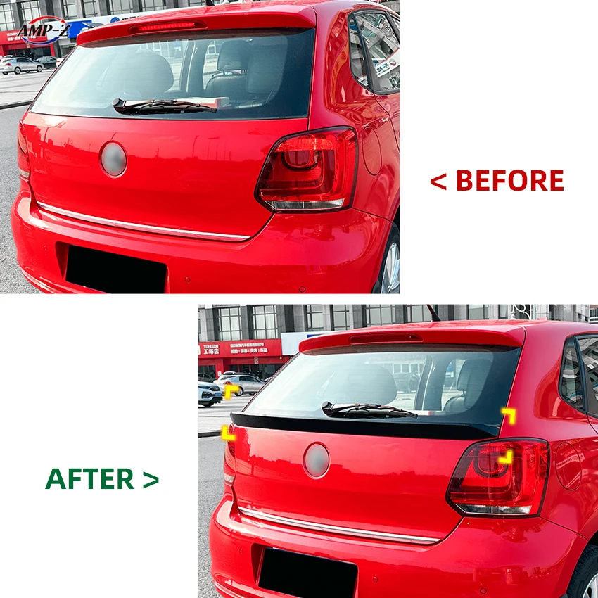 AMP-Z Polo 6R 6C  Gloss Black Plastic Material Rear Mid Spoiler Rear Trunk Spoiler Auto Body Kits For VW Polo 6R 6C 2009-2017