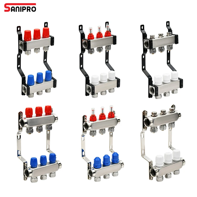 SANIPRO Water Separator Control Valve Hydronic Distribution Manifold System Stainless Steel Underfloor Heating Manifolds