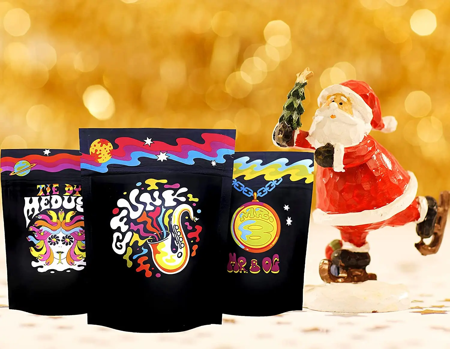 MIX Holographic Printed Design Stand Up Pouch Storage and Cookie Polyester Film Bag Resealable Zip Lock Foil Mylar Bags