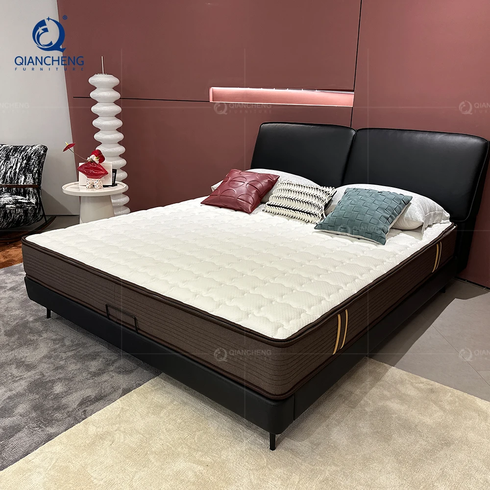 Производитель Oem Queen Size черная кожаная кровать мебель для спальни роскошный французский отель Chesterfield стильная хранения