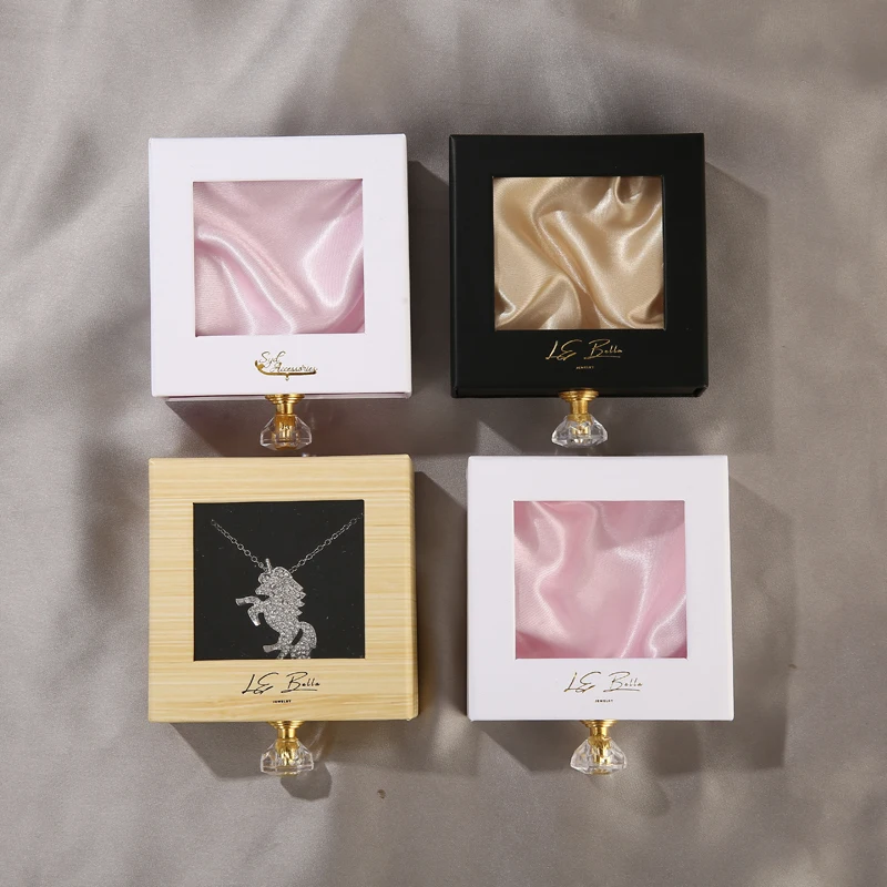 Custom Logo sliding drawer Transparent window jewelry box Cardboard packaging necklace Crystal treatment false eyelash box