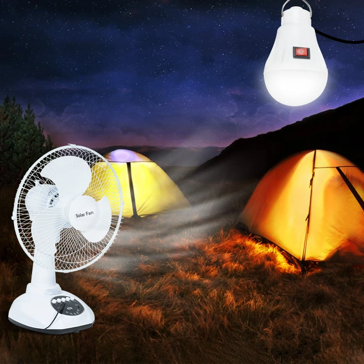 Rechargeable 12 Inch Solar Charging Power Table Fan With Solar Panel And Led Bulb Lights Usb Ports Solar Fans For Home Office
