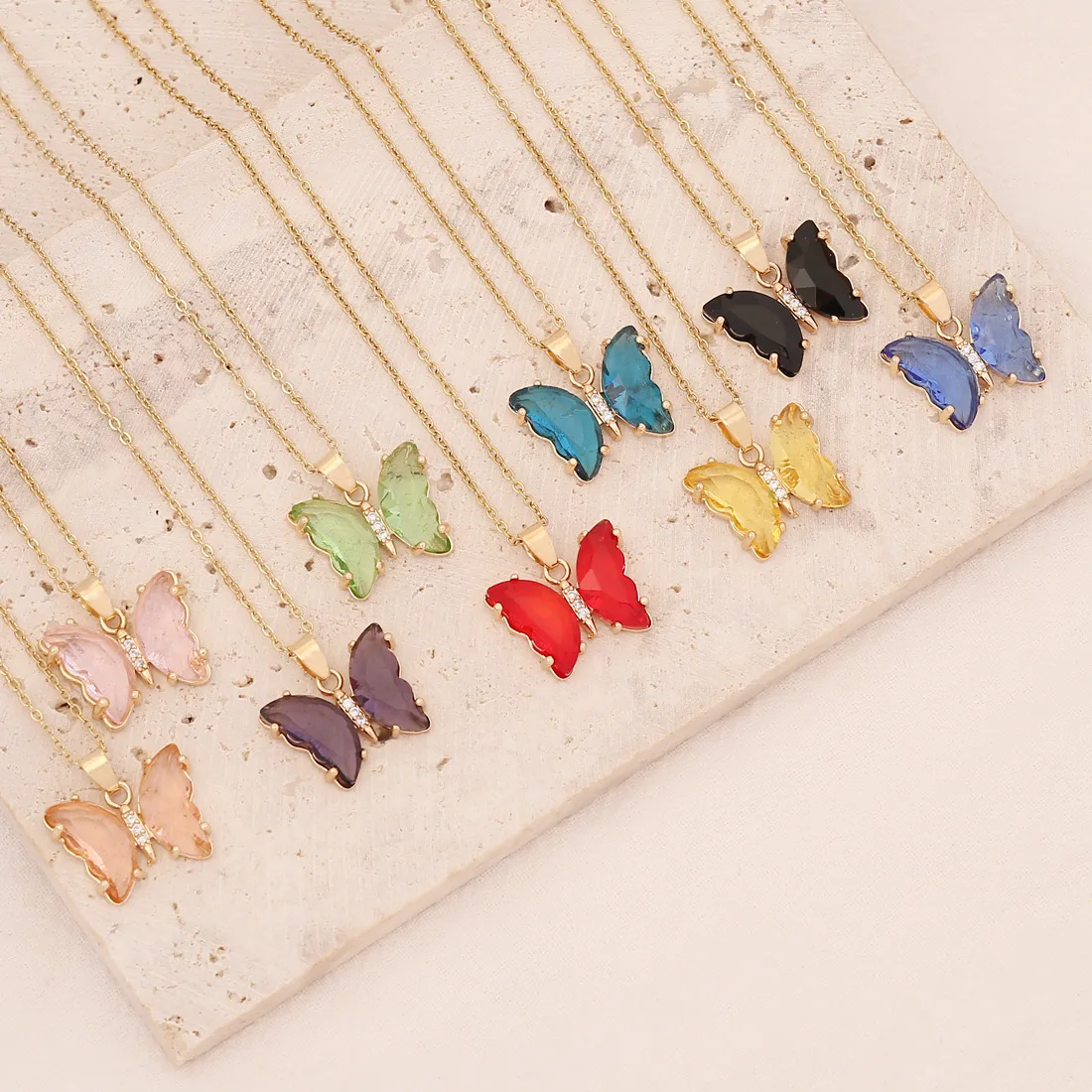 Stainless steel butterfly crystal pendant necklace for women 3*3cm chain 45 cm