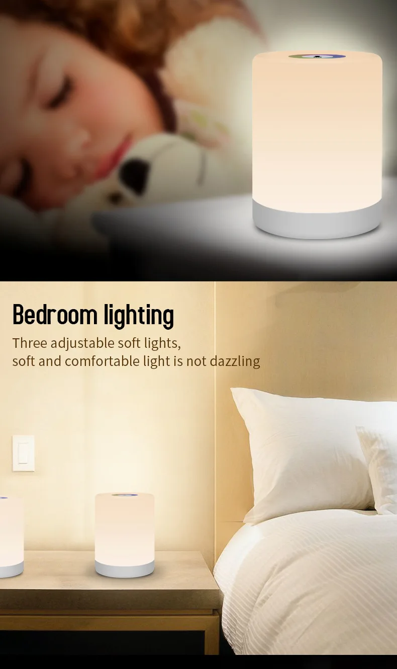 
Smart Bedside Table Lamp Baby Dimmable RGB Color Changing Motion Control Chargeable Touch Sensor LED Night Light 