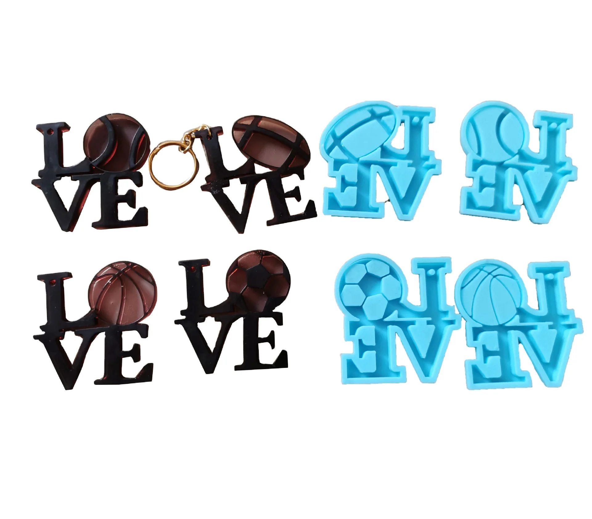 K032512 Amazon hot style love series football basketball  rugby volleyball key ring mold 3D key chain silicone mold