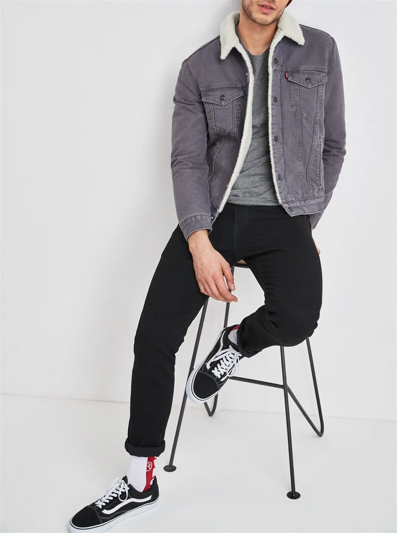 Custom Mens Stocklot Colored Denim Sherpa Jackets for Trucker