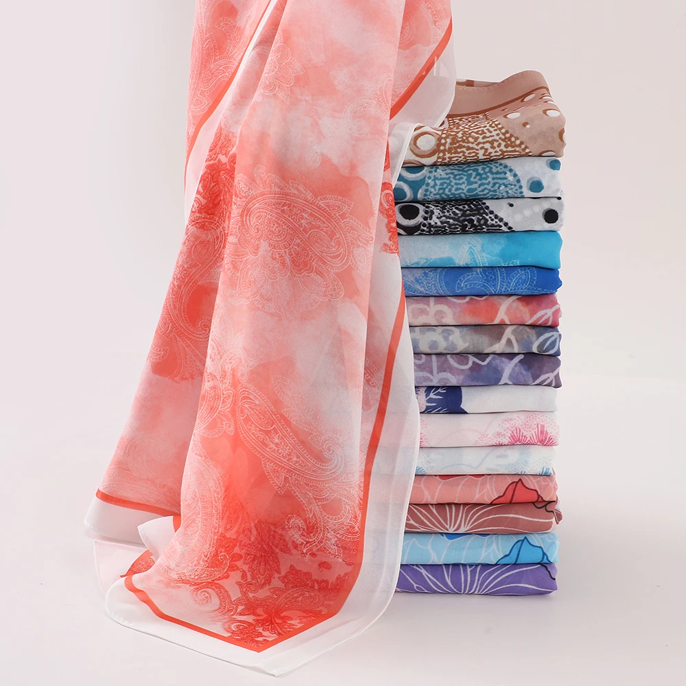 New Digital Print Shawl Wholesale Malaysia Chiffon Voile Custom Printed Hijab Tudung Bawal Floral Headscarf Wraps for Women