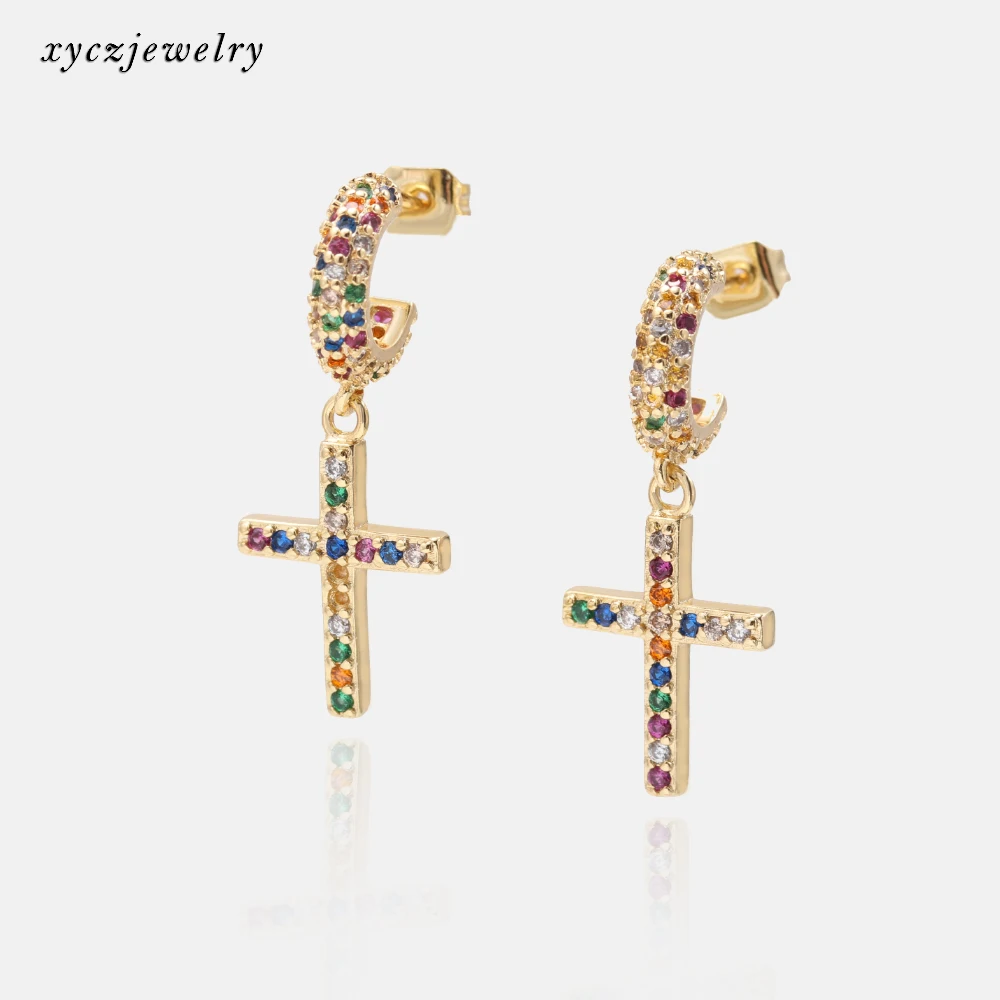 Holy cross mix color cz jesus good price stud earrings for women 2021