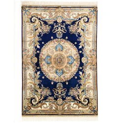 Fashion Design 5*7ft Luxury Silk Rug 100% Hand Knotted Blue Floral Silk Rugs and Carpets
