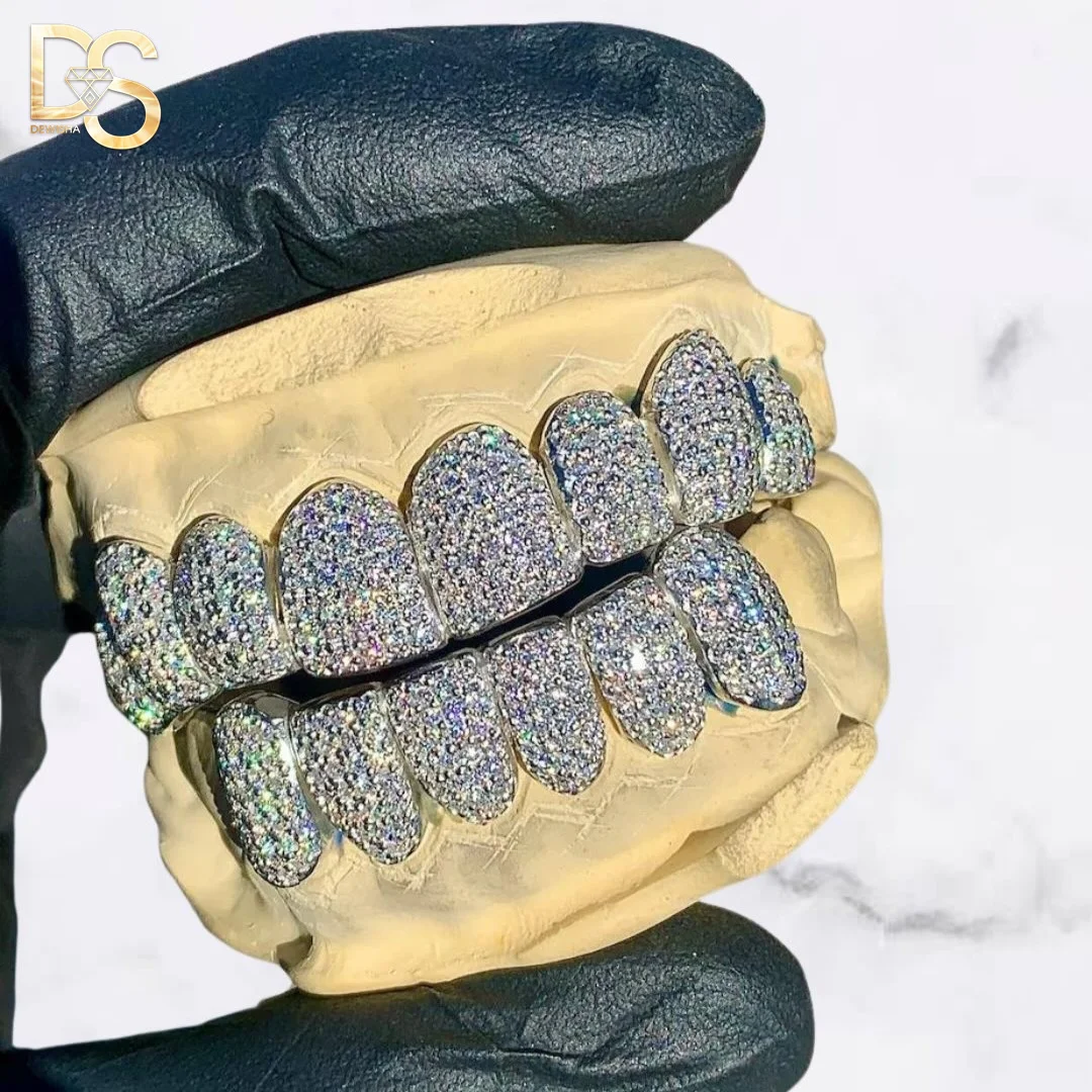 Бриллиантовое серебро 14K позолоченный рэпер Grillz для мужчин 8 на замороженный гриль зубов
