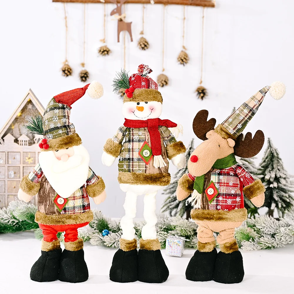 New Christmas Snowflake Plaid Cloth Telescopic Doll for Hotel or Shopping Mall Christmas Decoration Ornaments