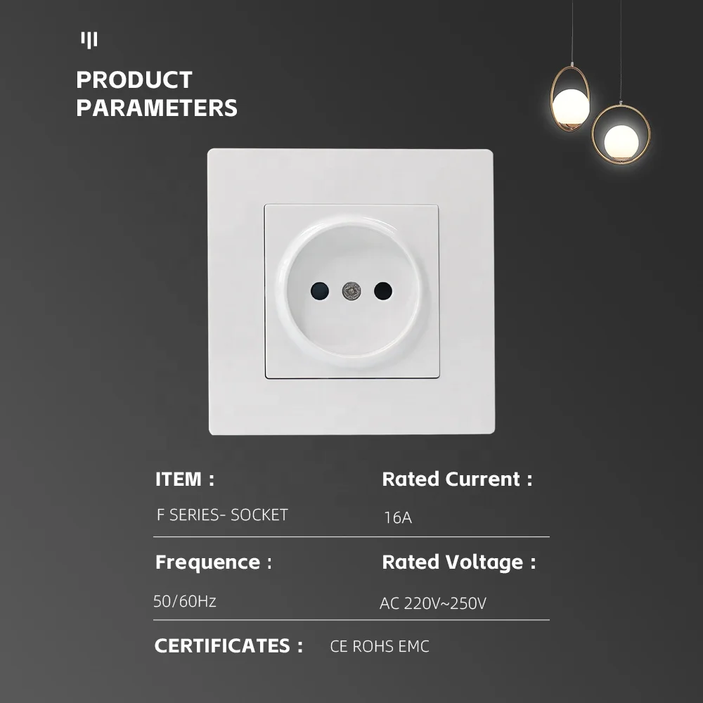 Russia Type European Standard White Black Gold Grey Color Flame Retardant PC Wall Plate 16A Single Wall Socket For Residential