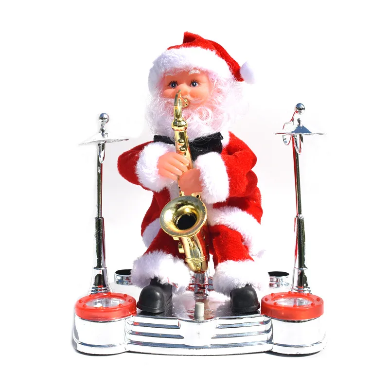 stage playing saxophone drumming electric music Santa Claus doll ornaments Christmas gifts Christmas decorations