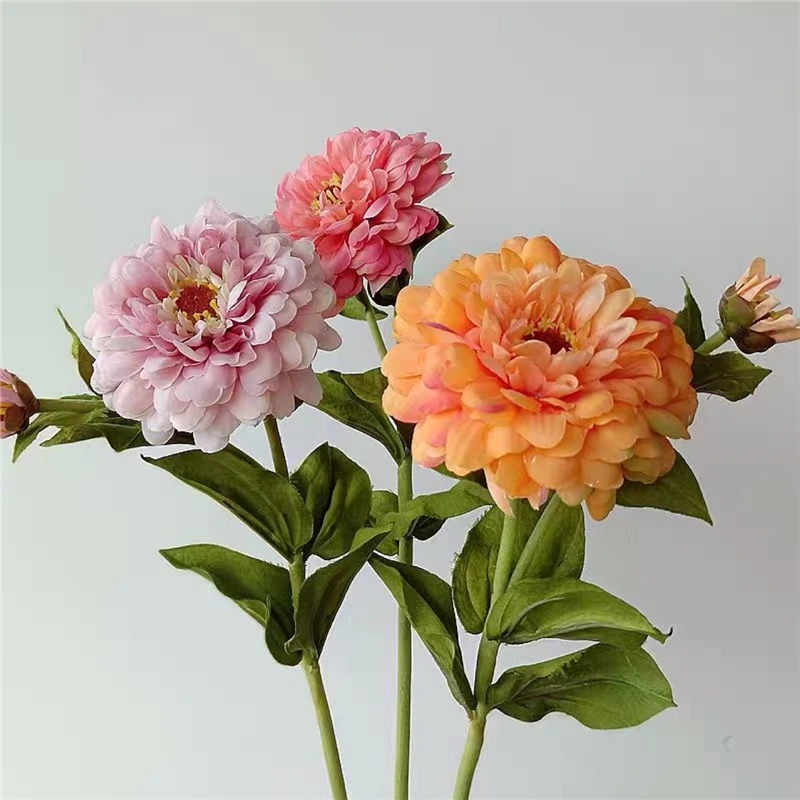 Mexico Zinnia Flower Single Stem Artificial Dahlias for Home Decoration Melaleuca Chrysanthemum Florists