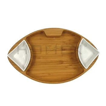 Football Charcuterie Shaped Serving Trays with 2 Ceramic Bowls Chips and Dip Tray