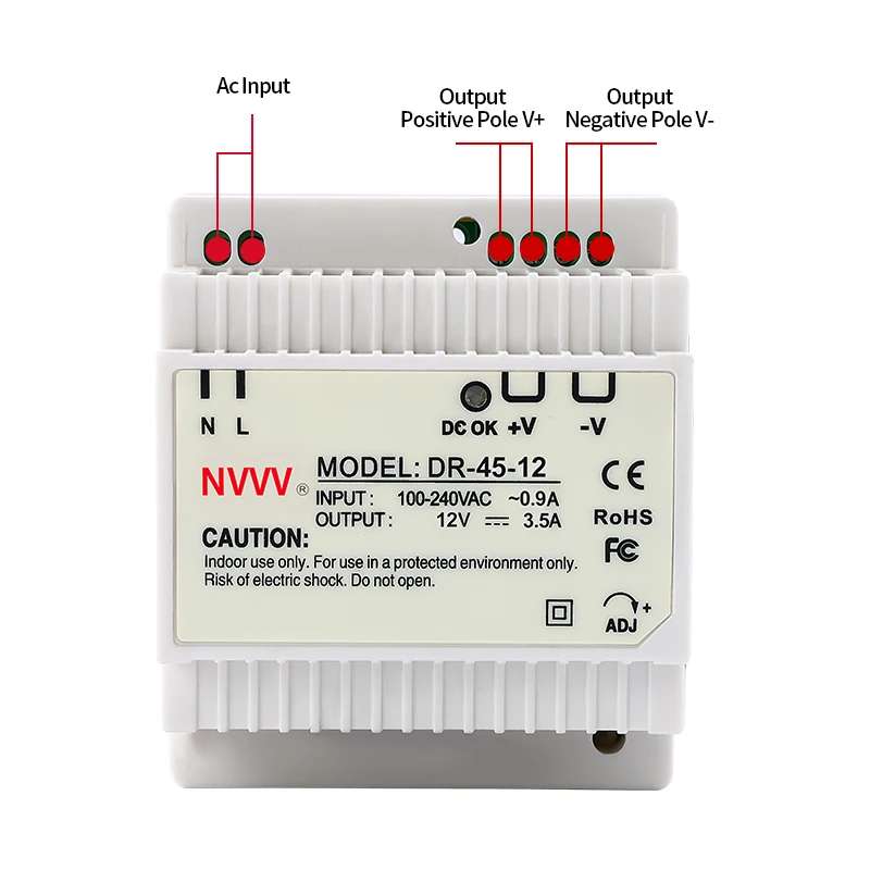 DR-45w-12v AC to DC 45W Transformer Industrial DIN-Rail 12vdc power supply din rail  for industrial DR-45-12