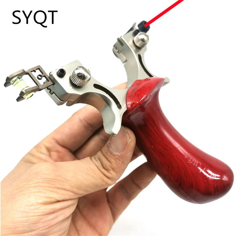 Wooden Handle Infrared Laser Aiming Alloy Slingshot Resin Handle Recurve Feel Outdoor Toy Flat Leather Precision Slingshot