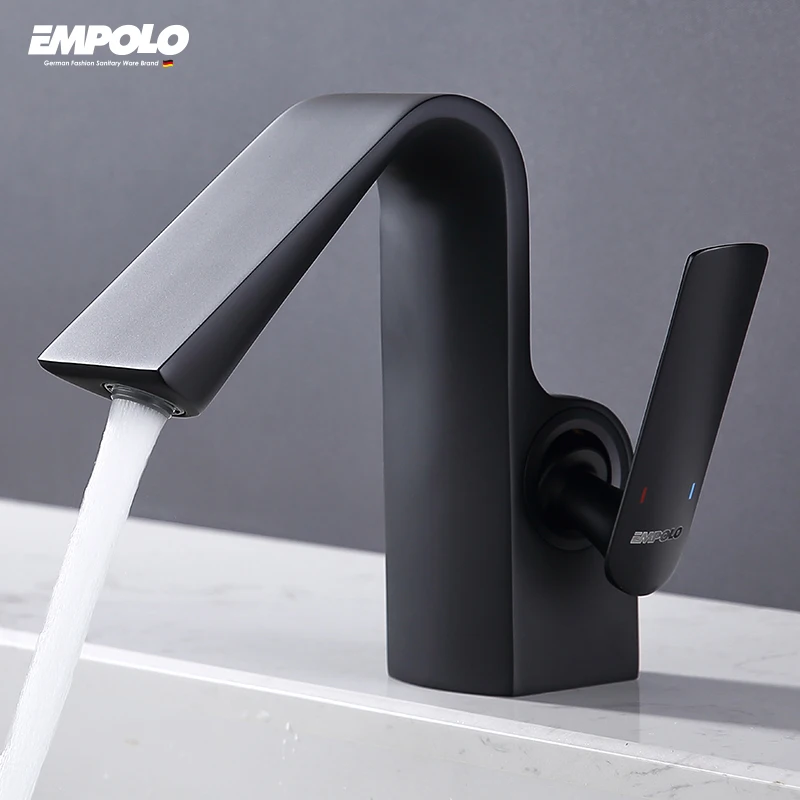 Empolo luxury bathroom copper faucet	hotel high basin Mixer brass health tap brush rose gold single handle water tap