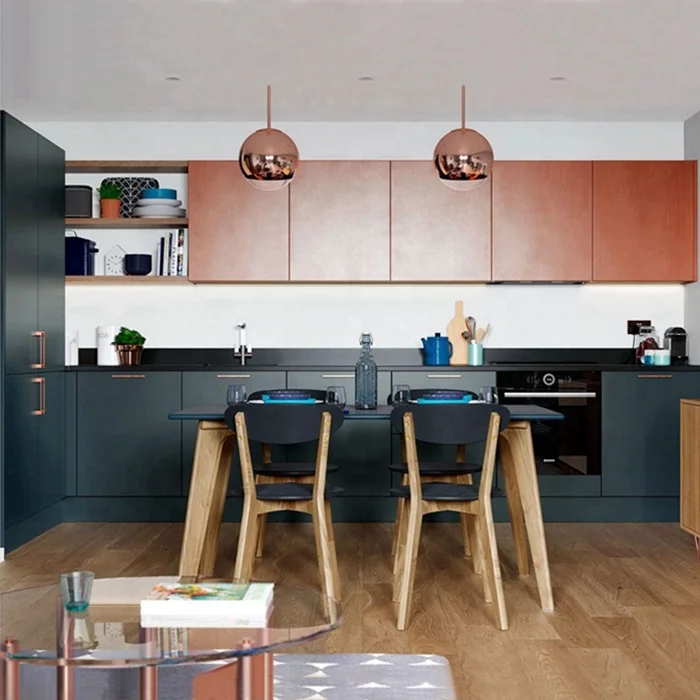 Brown modern style  matte Lacquer door panel solid wood Grain matte kitchen cabinet european style