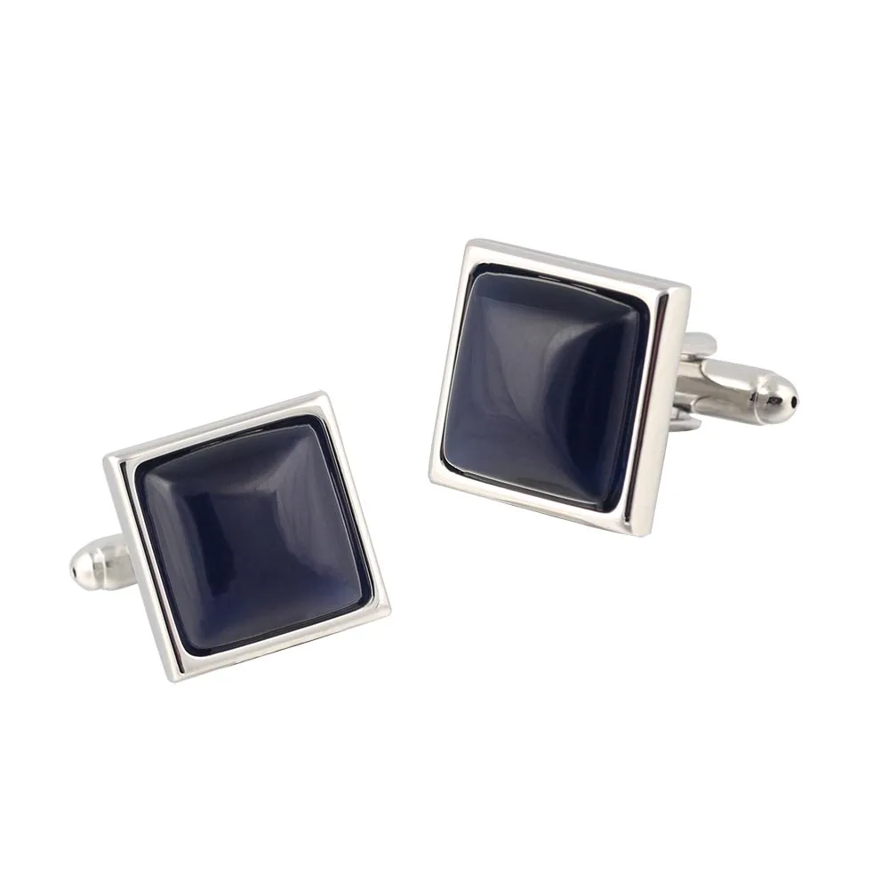 black square agate Silver Plated Cufflinks