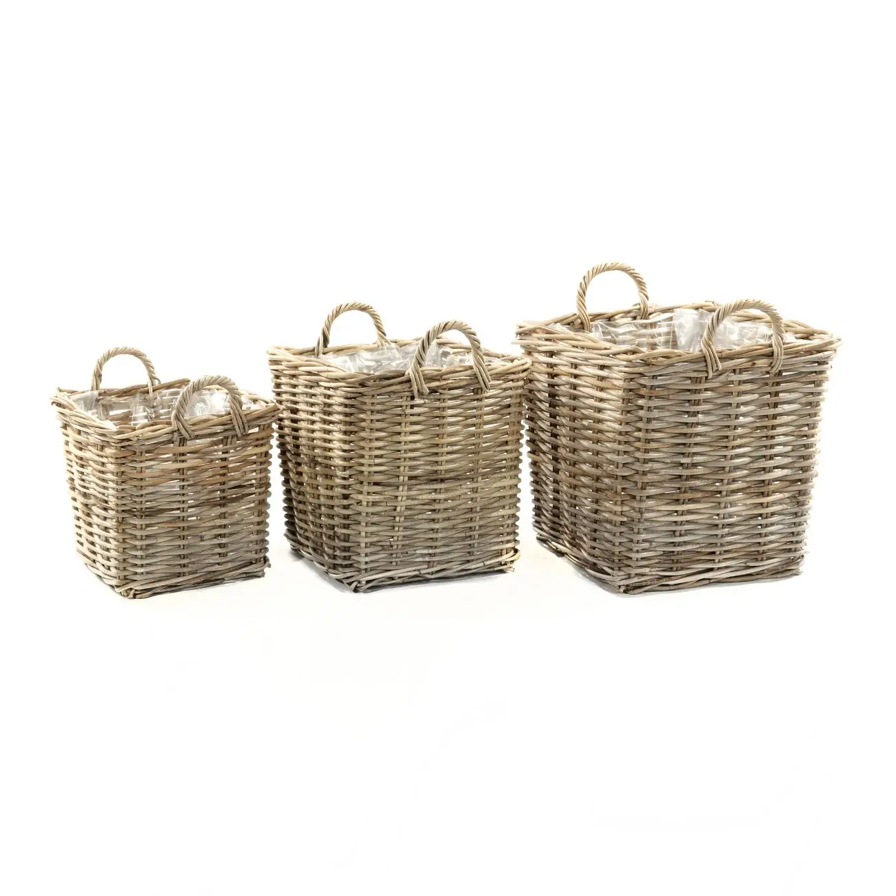 High quality rattan wicker laundry basket with plastic lining inside grey rattan kubu rectangle shape  from Indonesia