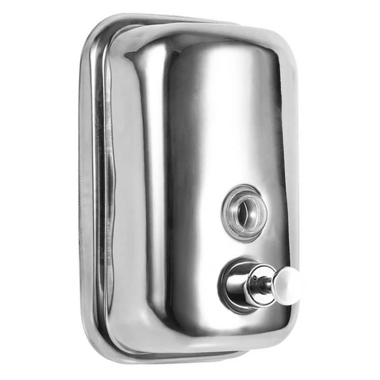 304 Stainless Steel 500ml Wall Mounted Mirror Surface Manual Shower Gel Hand Sanitizer Container Soap Dispenser
