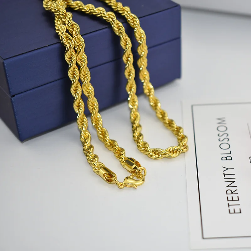 18k gold plated wholesale unisex 5mm Twisted Rope Chain Mens Hip Hop Necklace