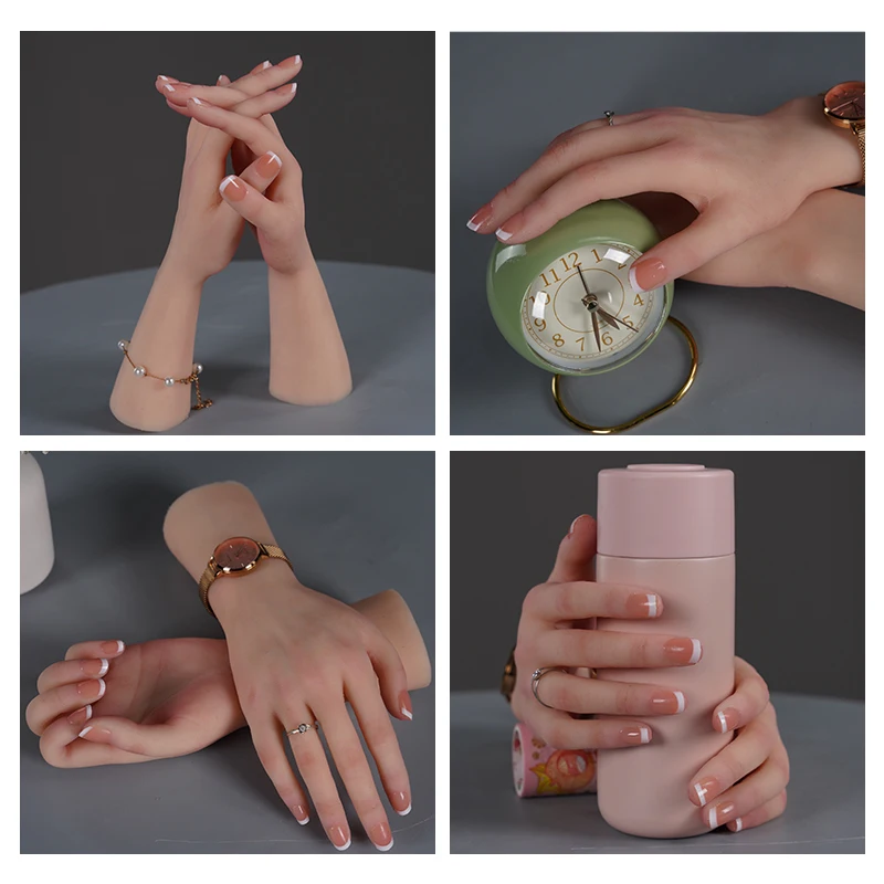 Eta Female Silicone Lifelike Movement Model Manual Flexible Finger Adjustment Nail Ring Bracelet Jewelry Display Silicone Hand
