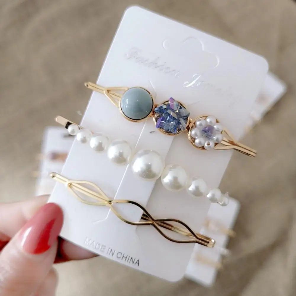 Hot Sale 3pcs Set Hair Clips Bobby Pins Fashion Pearl Hairgrip Accessories For Women Barrette Hairclip Hairpin LSHR037